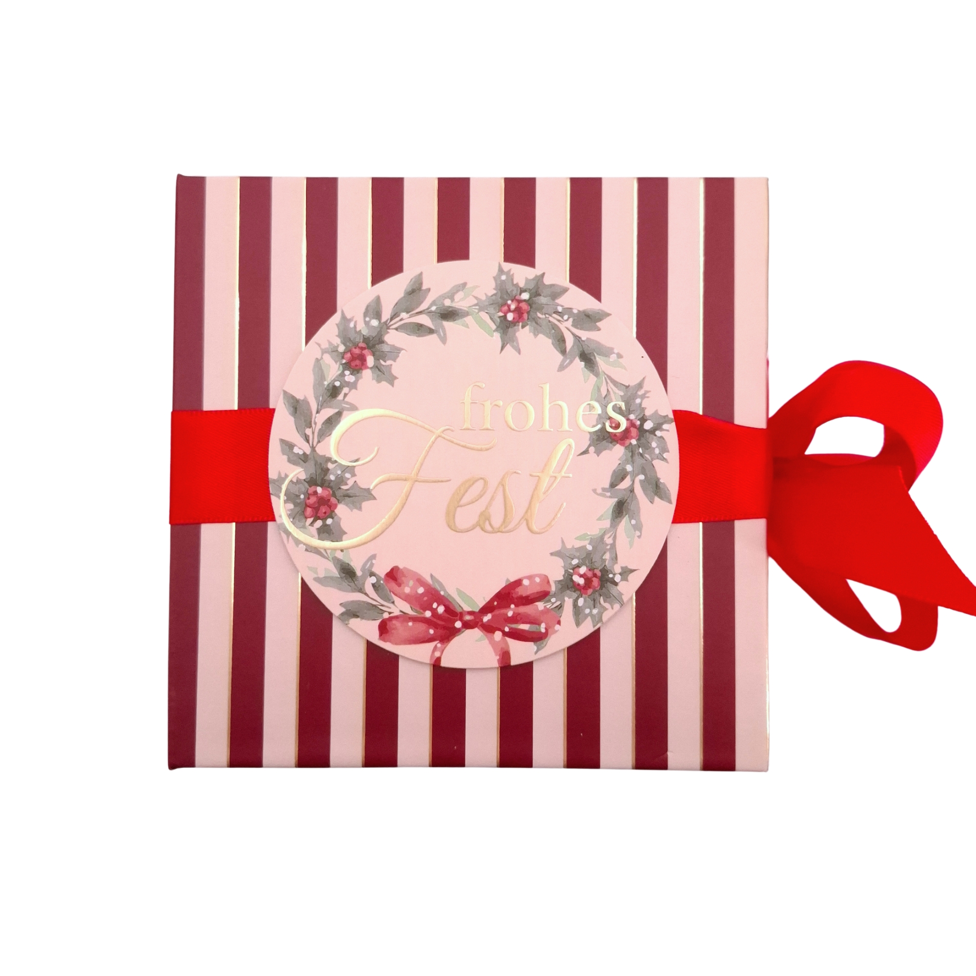 Schleifen-Geschenkschachtel 13 x 13 cm, "Frohes Fest"