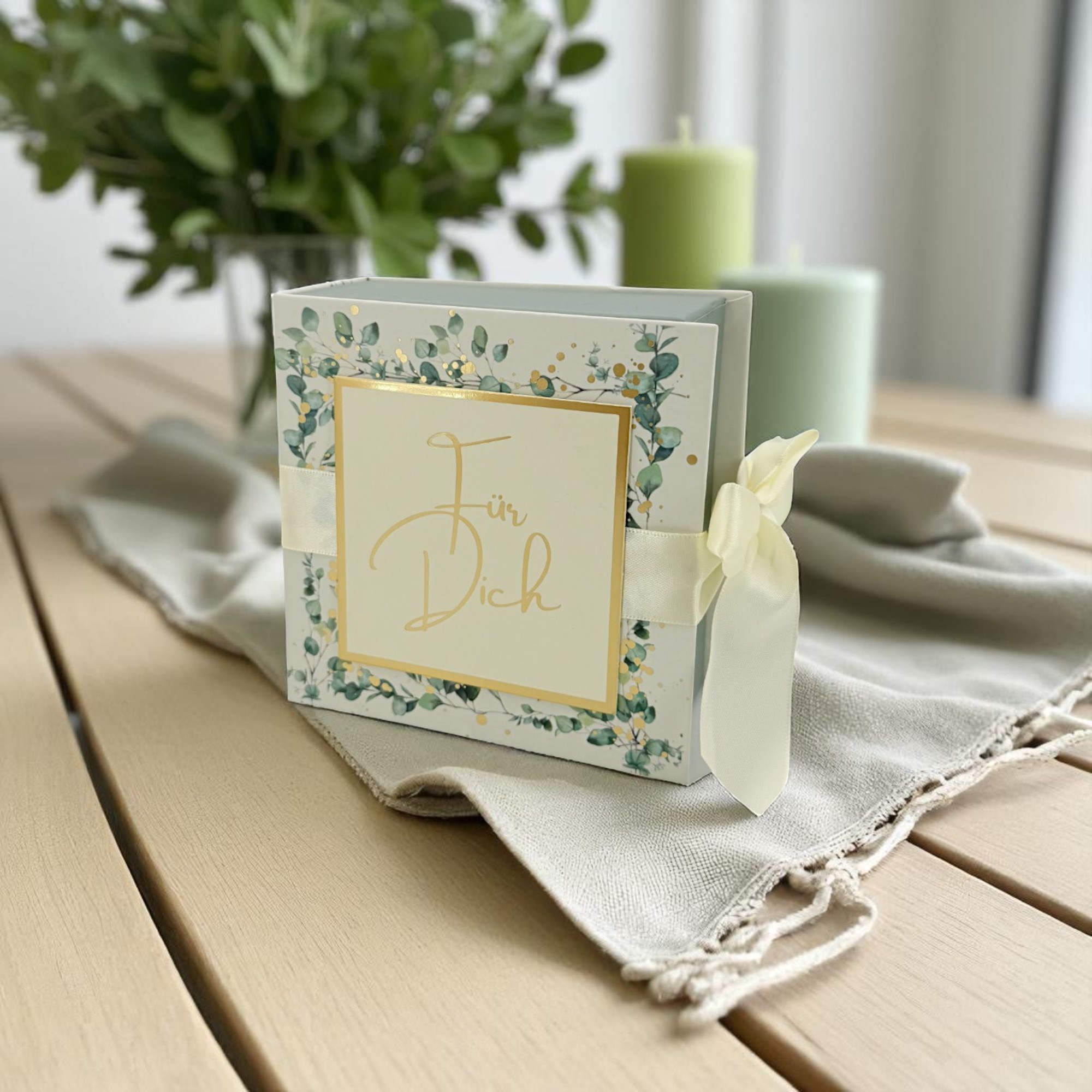 VE Schleifen-Geschenkschachtel Eukalyptus