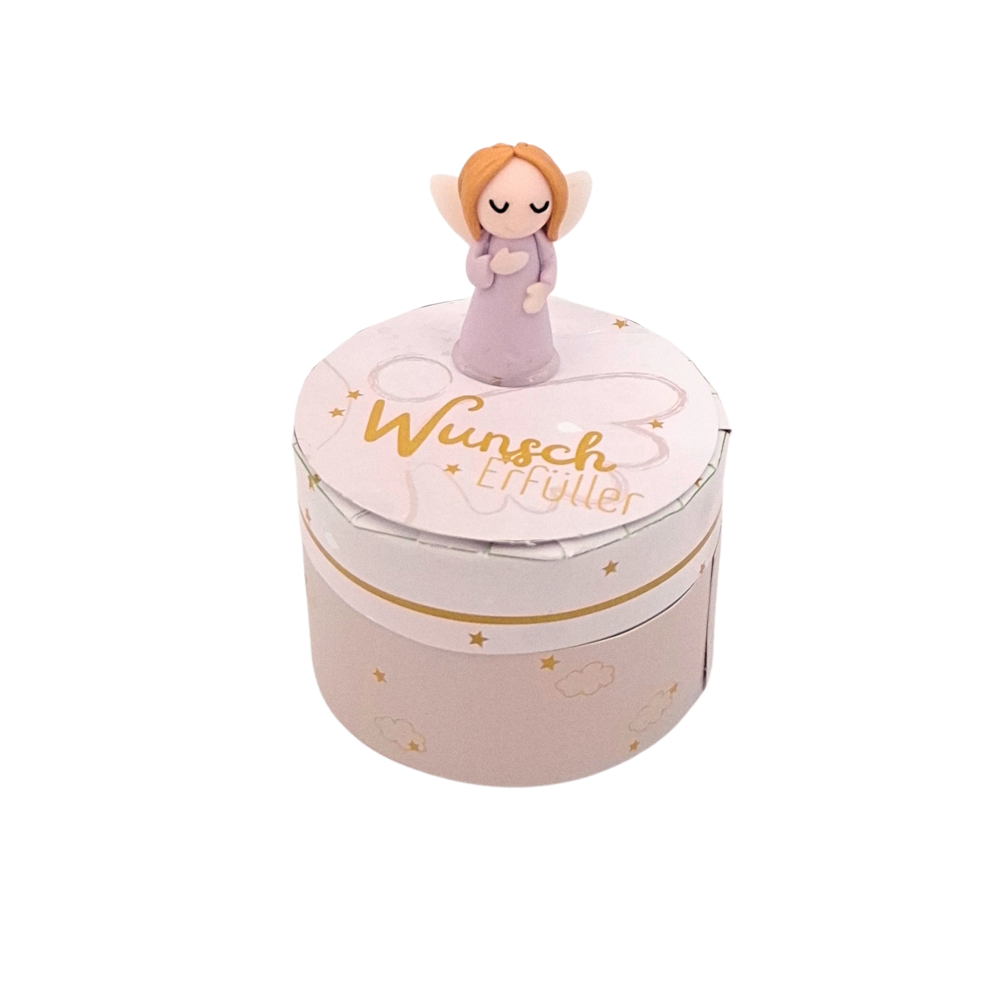 Geschenkschachtel rund mit Schutzengel "Wunscherfüller"