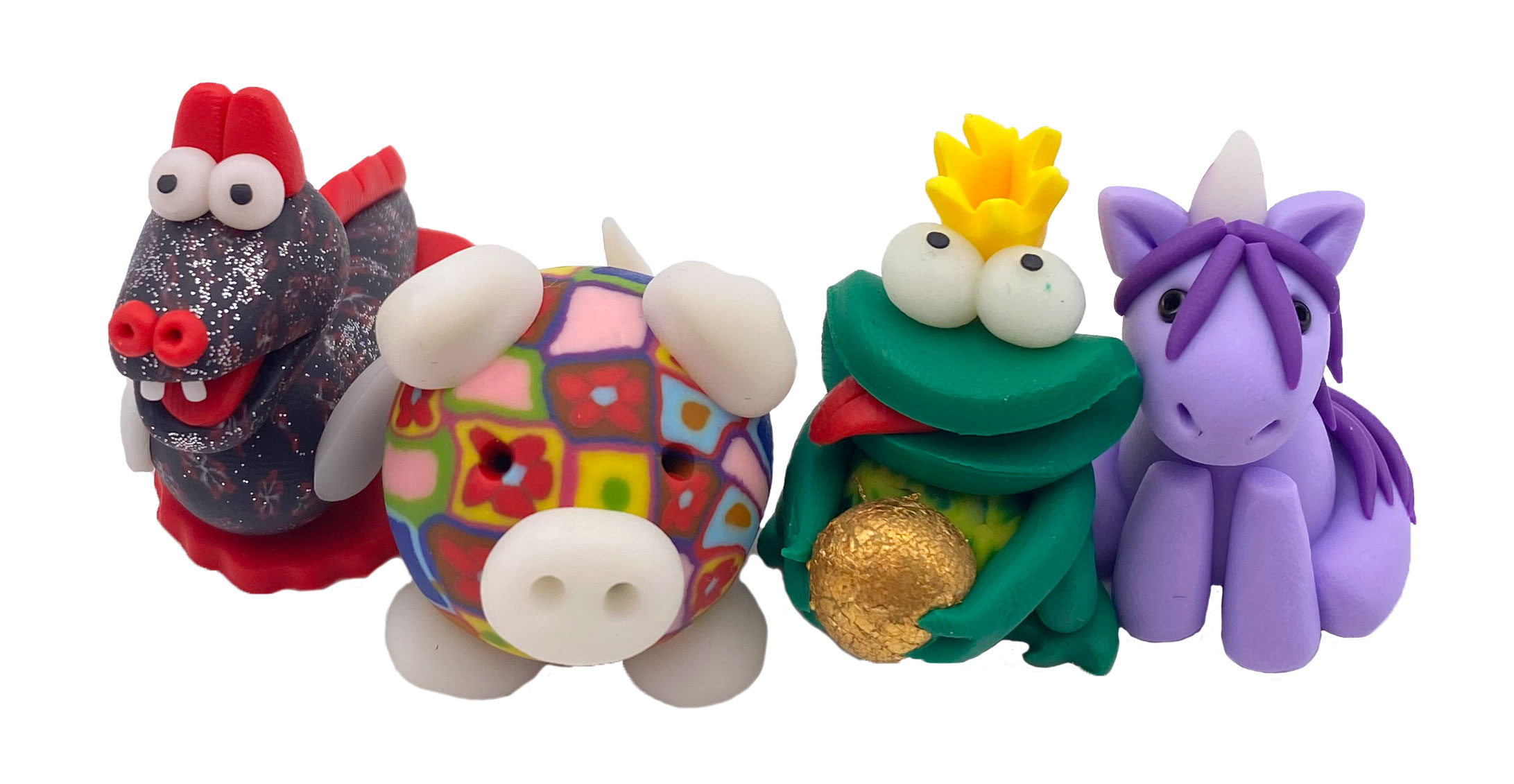 Set Glücksbringer gemischt (Frösche, Drachen, Einhörner, Maxi-Schweinchen) im Display, 64 Stk.