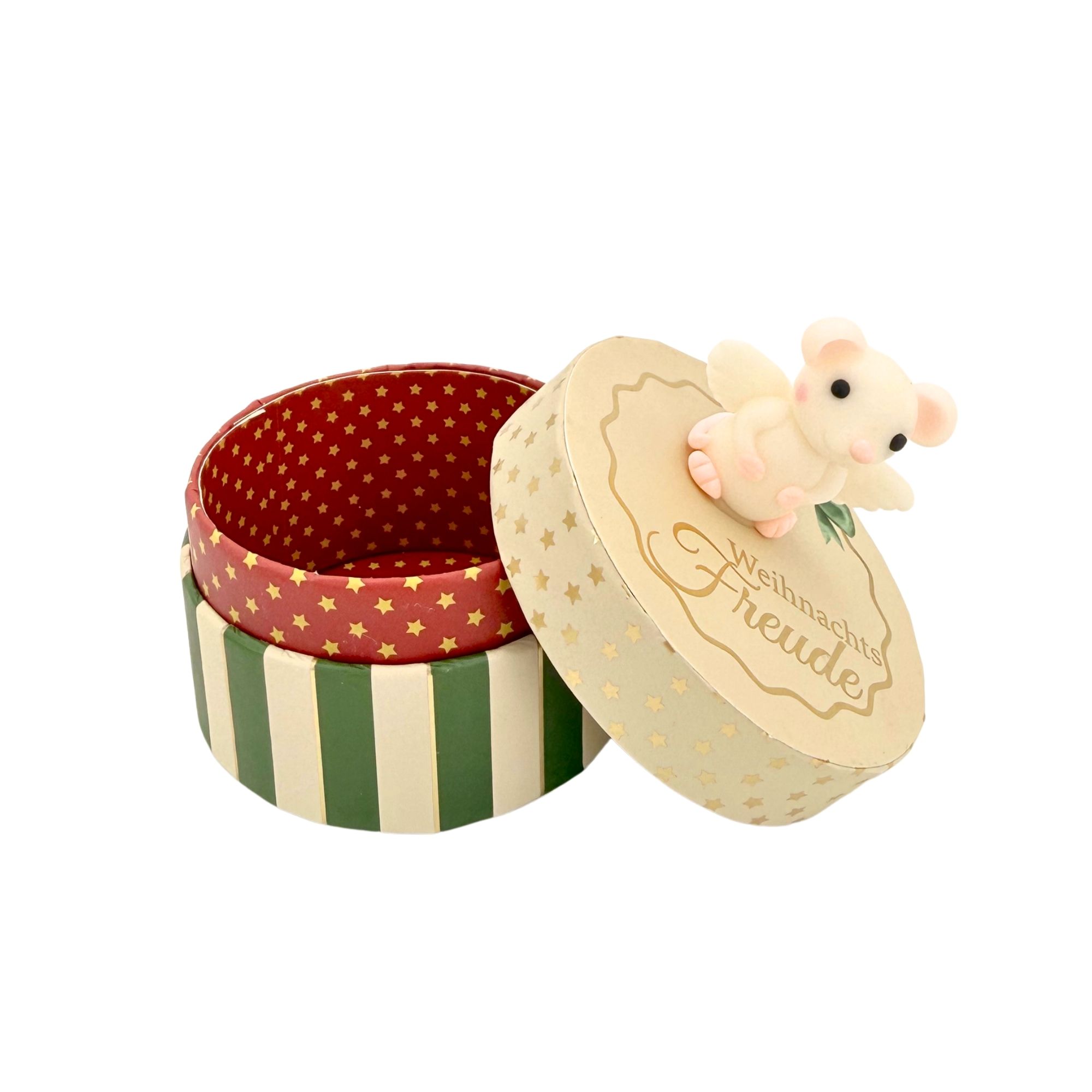 SET Weihnachtsglücksbringer auf Geschenkschachtel, rund, 16 Stk.