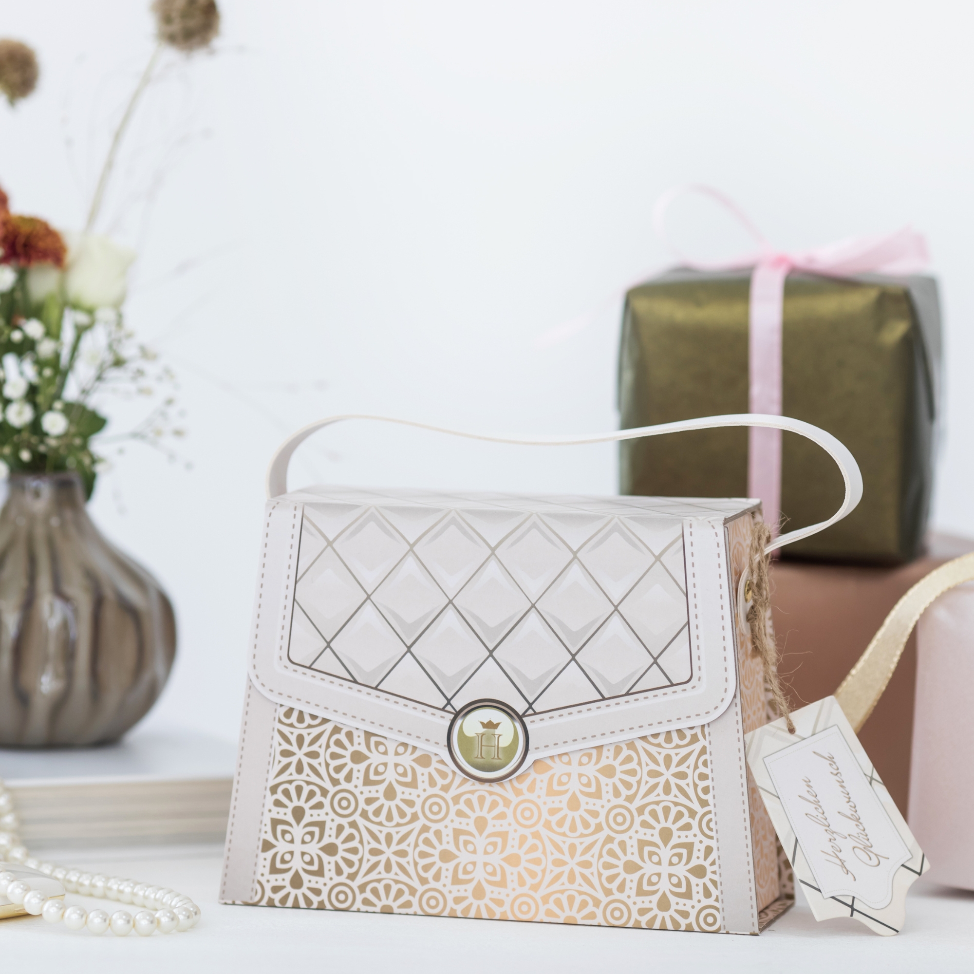Geschenk-Taschen, Herzlichen Glückwunsch,creme