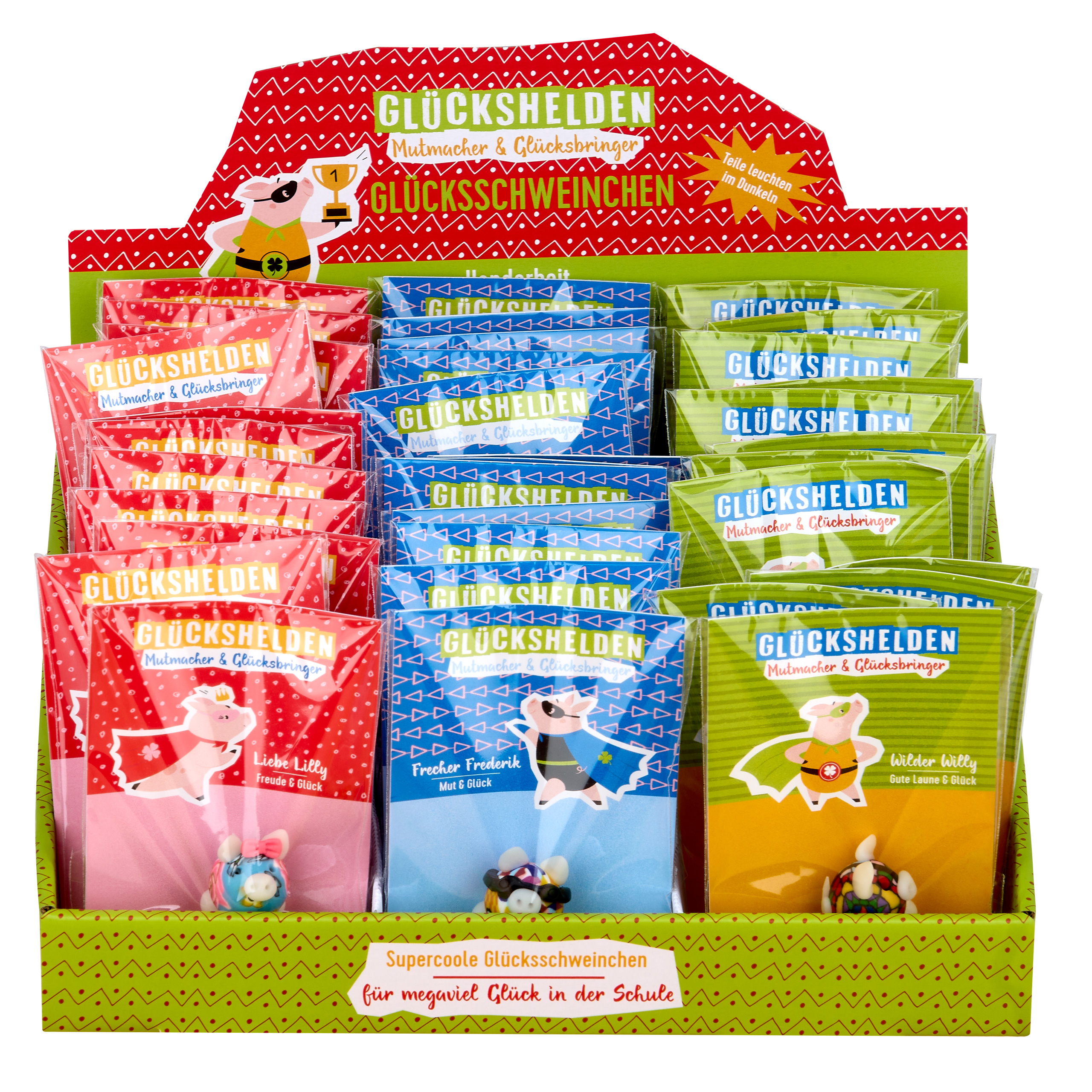 SET "Glückshelden" Glücksschweinchen, 42 Stk, 3-fach sort im Display