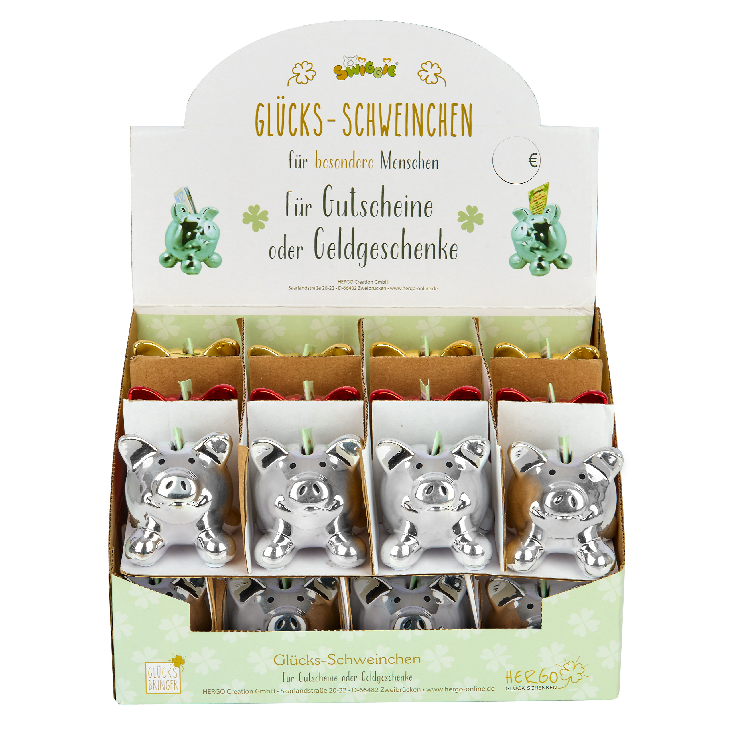 Mini-Sparschwein-Set, metallic, 24 Stk.