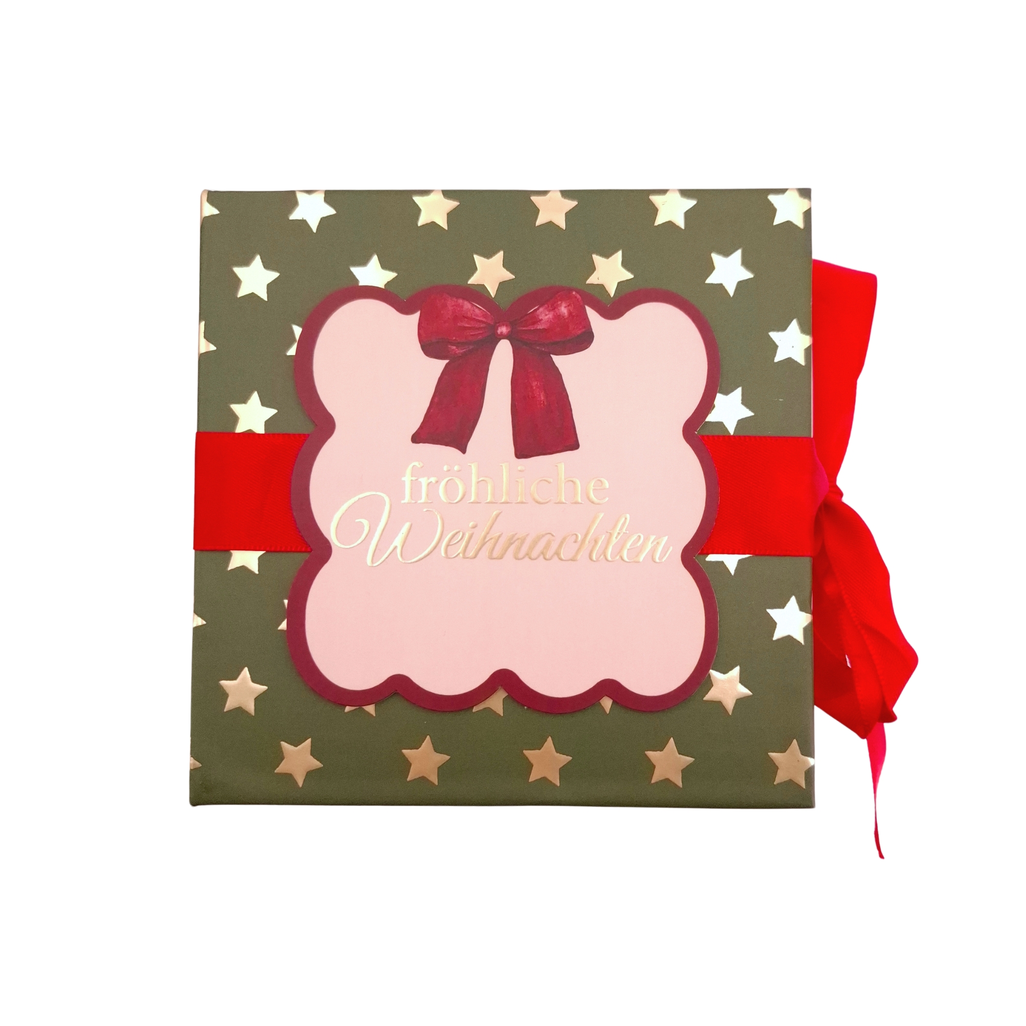 Schleifen-Geschenkschachtel 13 x 13 cm, "Fröhliche Weihnachten"