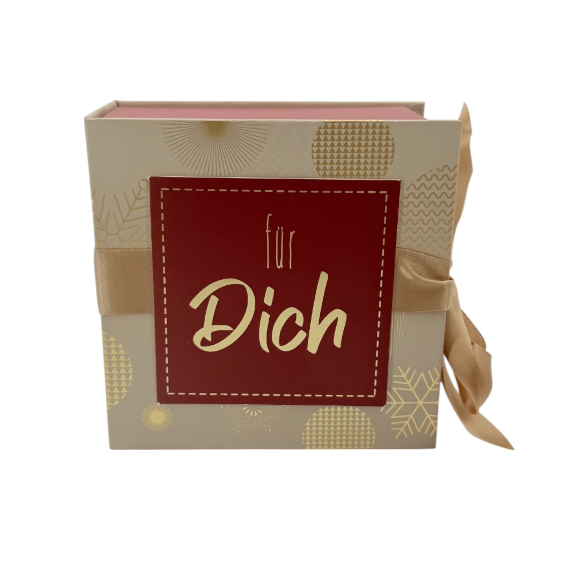 Schleifen-Geschenkschachtel 13 x 13 cm, "für Dich" rot/creme