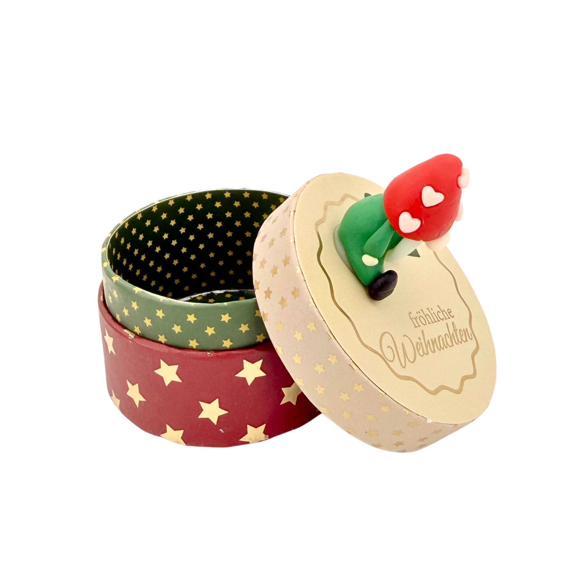 SET Weihnachtsglücksbringer auf Geschenkschachtel, rund, 16 Stk.