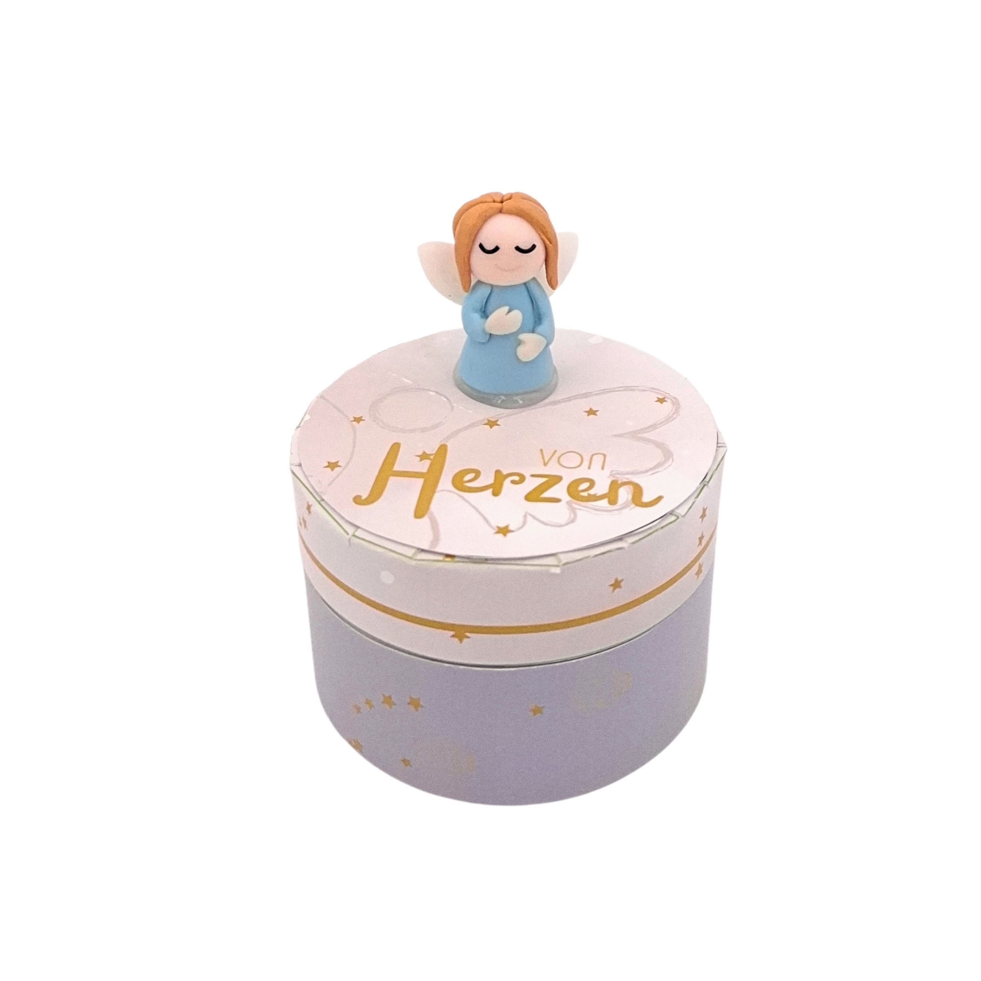 Geschenkschachtel rund mit Schutzengel "von Herzen"