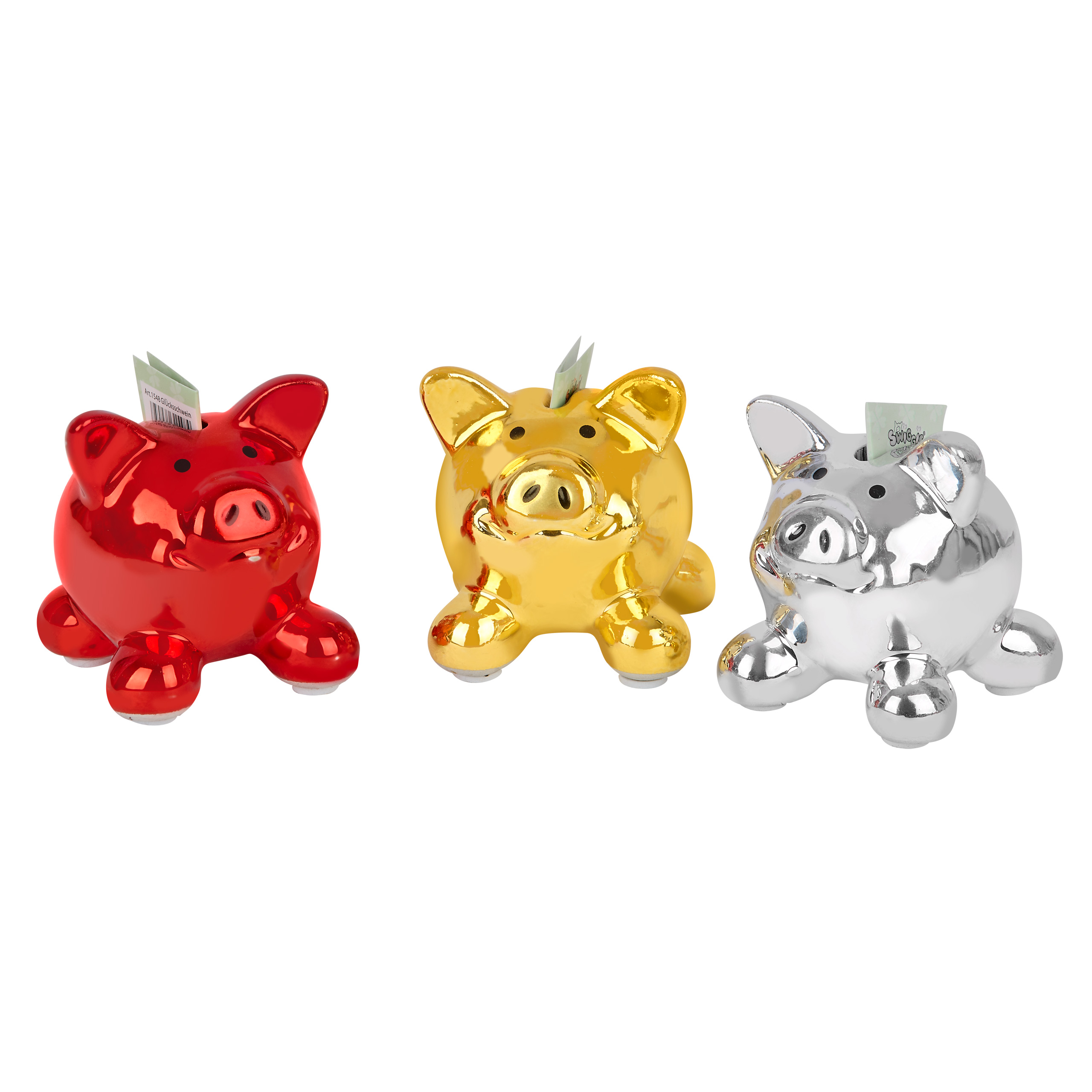 Mini-Sparschwein-Set, metallic, 24 Stk.