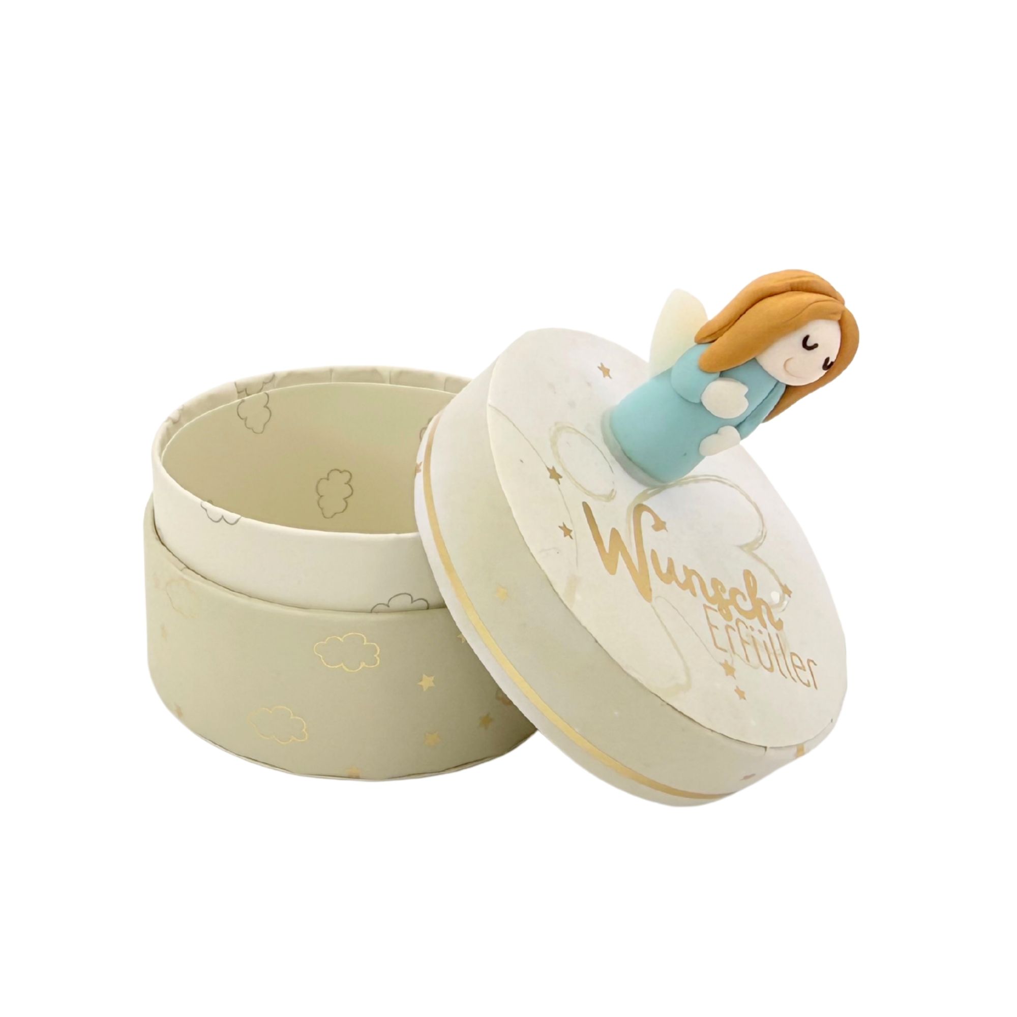 Geschenkschachtel rund mit Schutzengel "Wunscherfüller"