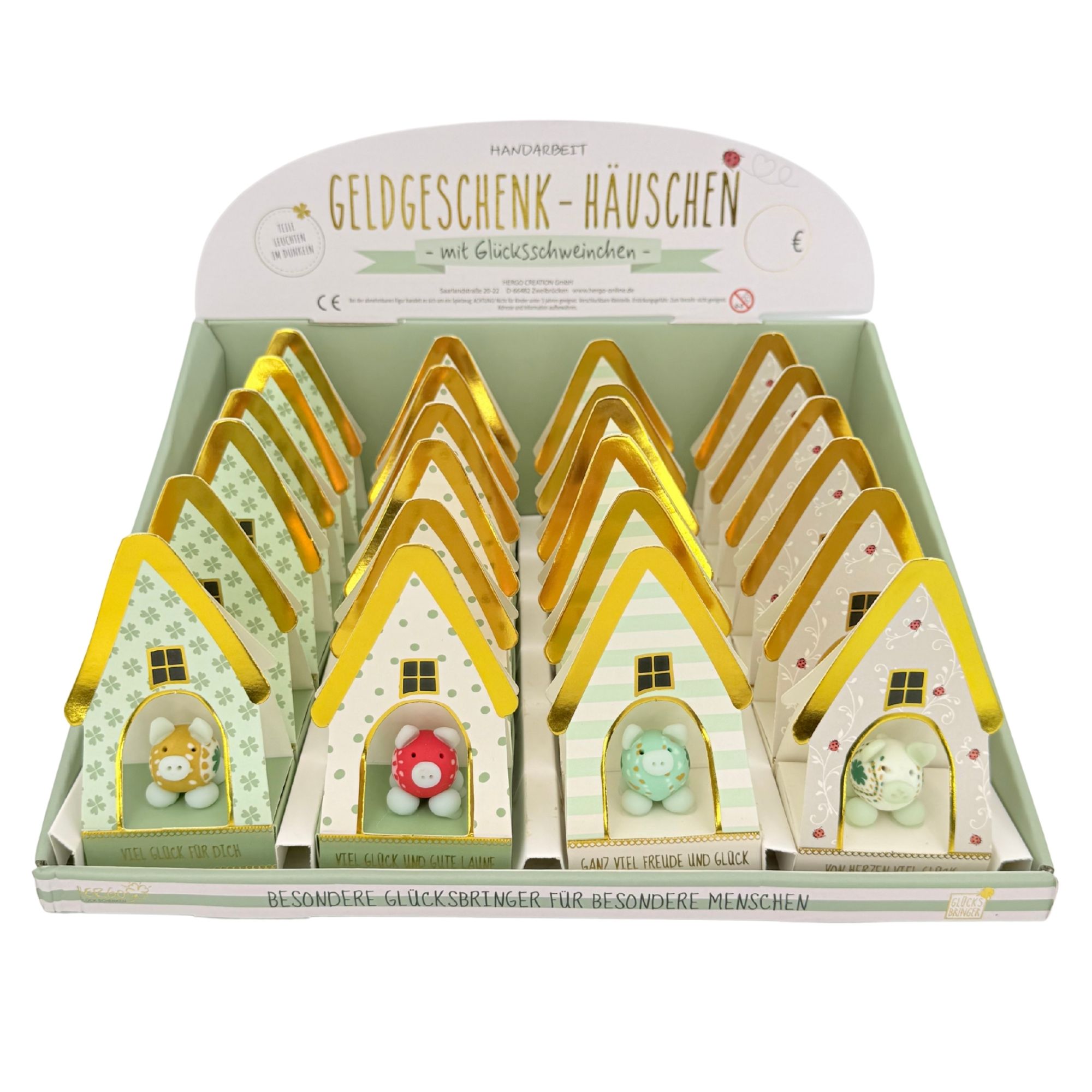 SET Swiggie-Glücksbringer mit Häuschen, 24 Stk., 4-fach sort
