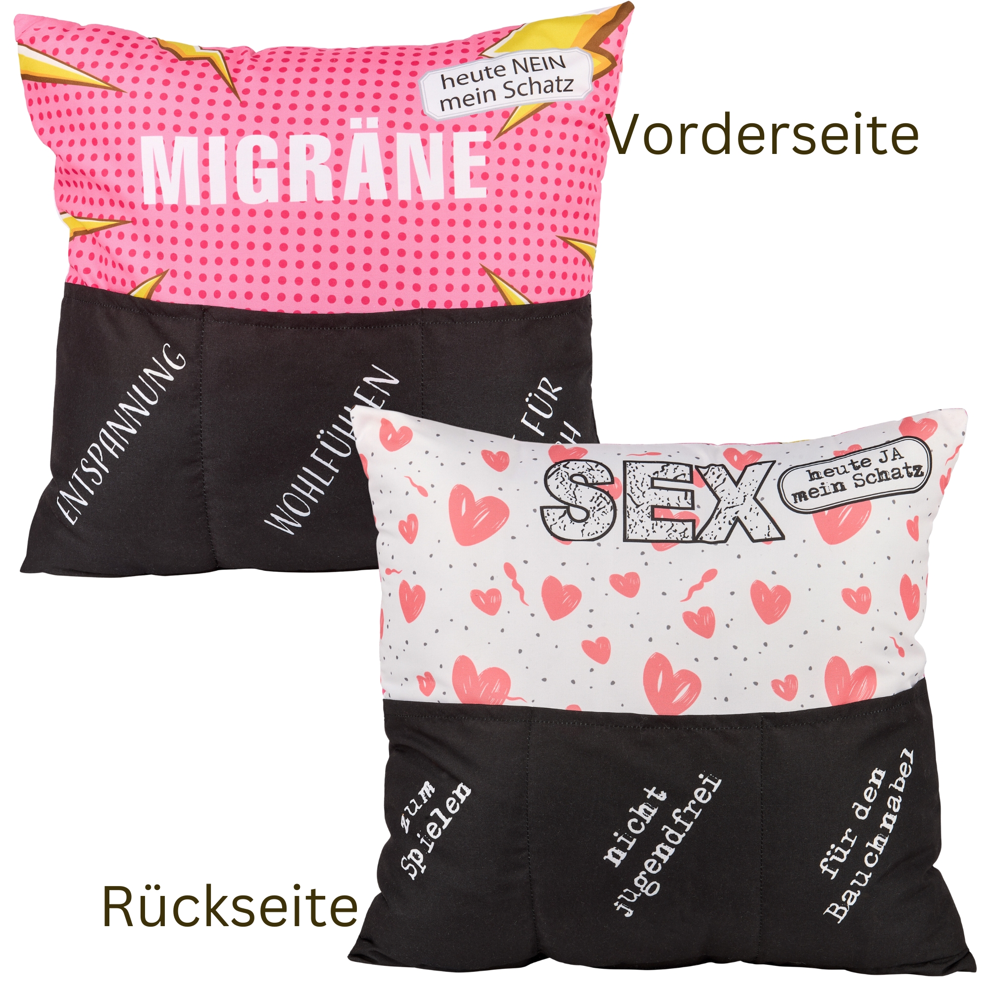 Wendekissen, Migräne/Sex, 43 x 43 cm