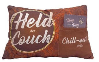 Geschenk-Kissen mit Karte, Held der Couch